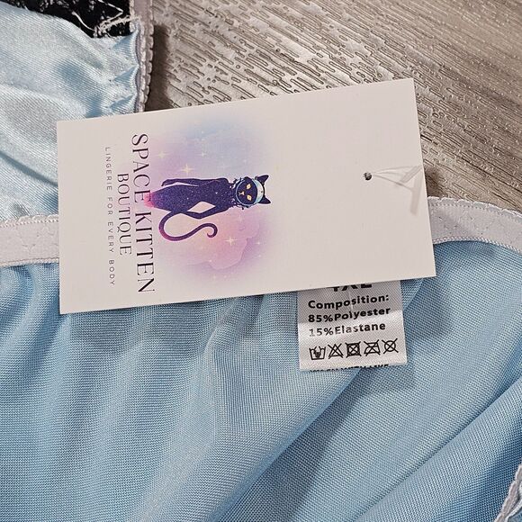 Blue Satin Briefs Panties with Lace Trim by Space Kitten Boutique, Size 4XL - Picture 5 of 7